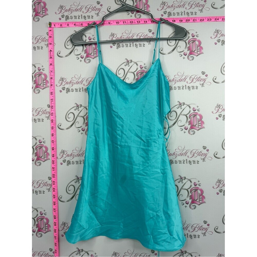 La SENZA dress chemise corset lace up Turquoise Satin Slip Chemise